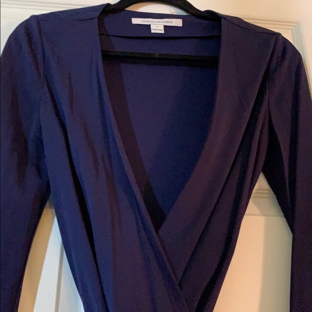 DVF wrap dress, long sleeve in navy.